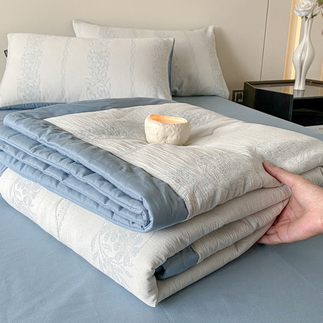 恋人优选 2026新款全棉三层提花夏被空调被 花蔓吟-兰