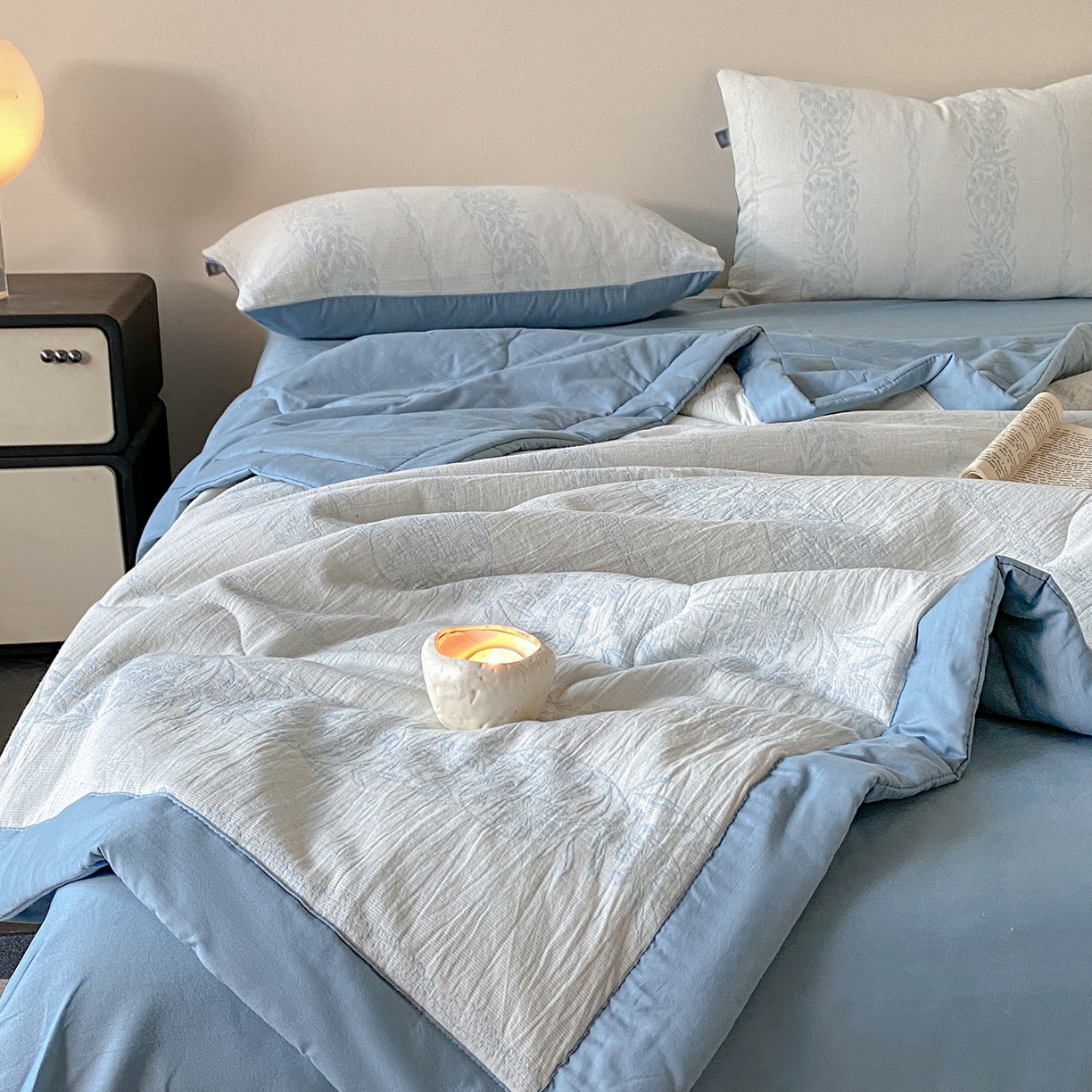 91家纺网 家纺一手货源 找家纺 恋人优选 2026新款全棉三层提花夏被空调被 花蔓吟-兰