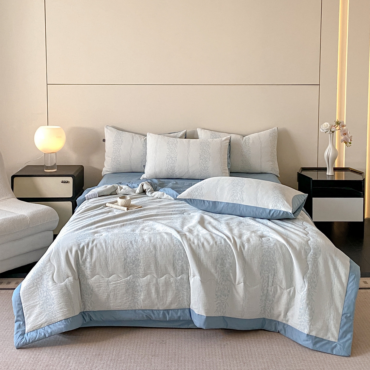 91家纺网 家纺一手货源 找家纺 恋人优选 2026新款全棉三层提花夏被空调被 花蔓吟-兰