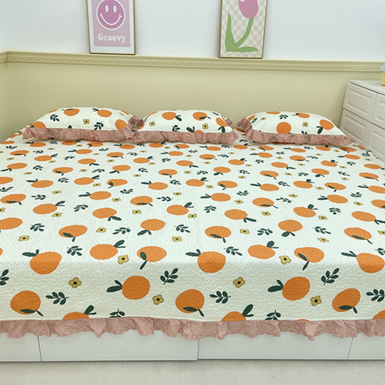 91家纺网 家纺一手货源 找家纺 禧瑞谷 2026法式纯棉绗缝全棉榻榻米床盖防滑加厚纯棉床单夹棉三件套床盖纯棉东北农大炕盖 蜜橘奶盖