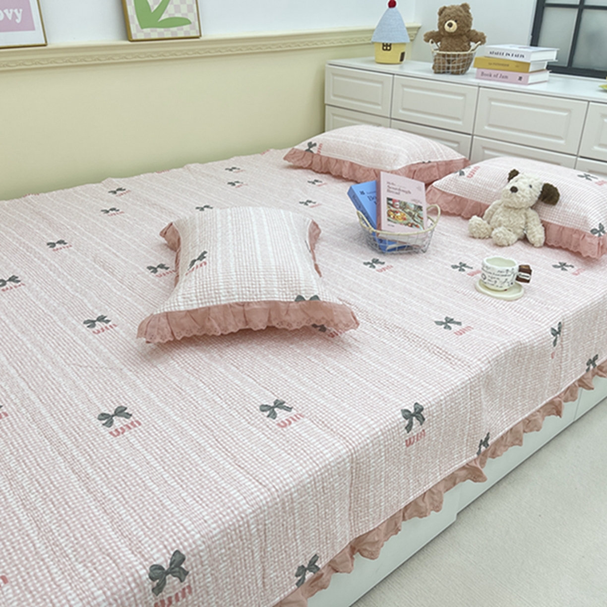 91家纺网 家纺一手货源 找家纺 禧瑞谷 2026法式纯棉绗缝全棉榻榻米床盖防滑加厚纯棉床单夹棉三件套床盖纯棉东北农大炕盖 缪格子