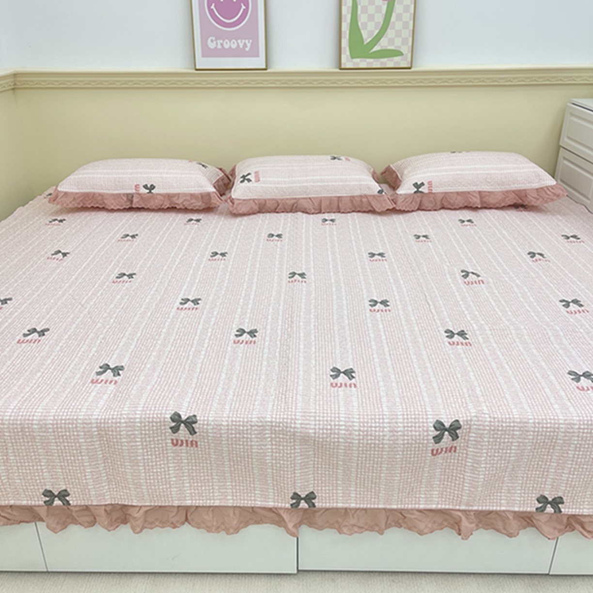 91家纺网 家纺一手货源 找家纺 禧瑞谷 2026法式纯棉绗缝全棉榻榻米床盖防滑加厚纯棉床单夹棉三件套床盖纯棉东北农大炕盖 缪格子