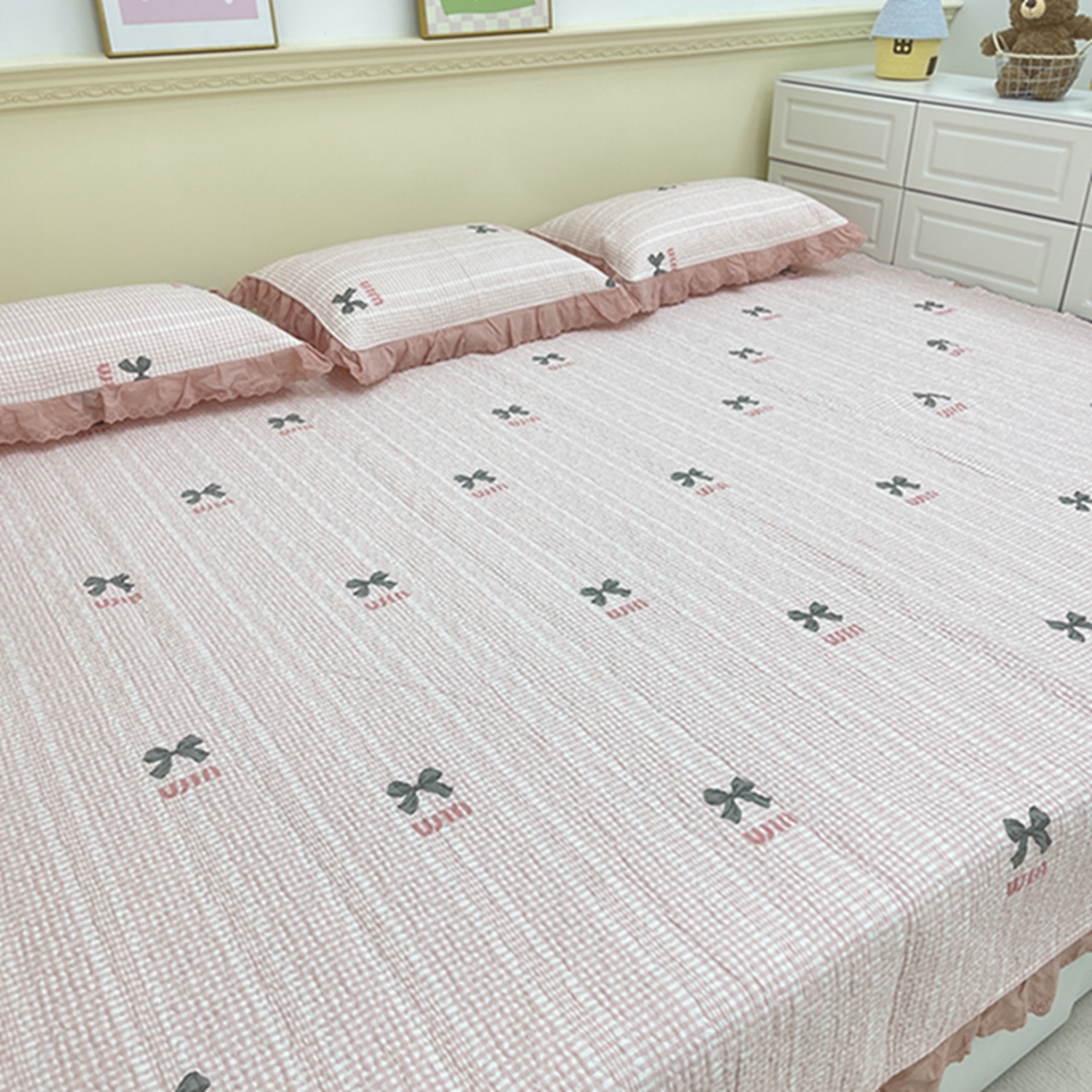 91家纺网 家纺一手货源 找家纺 禧瑞谷 2026法式纯棉绗缝全棉榻榻米床盖防滑加厚纯棉床单夹棉三件套床盖纯棉东北农大炕盖 缪格子