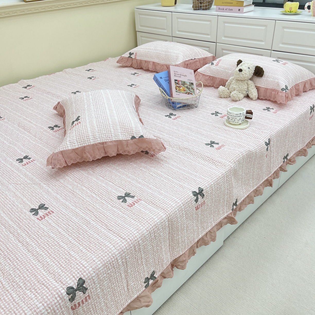 91家纺网 家纺一手货源 找家纺 禧瑞谷 2026法式纯棉绗缝全棉榻榻米床盖防滑加厚纯棉床单夹棉三件套床盖纯棉东北农大炕盖 缪格子