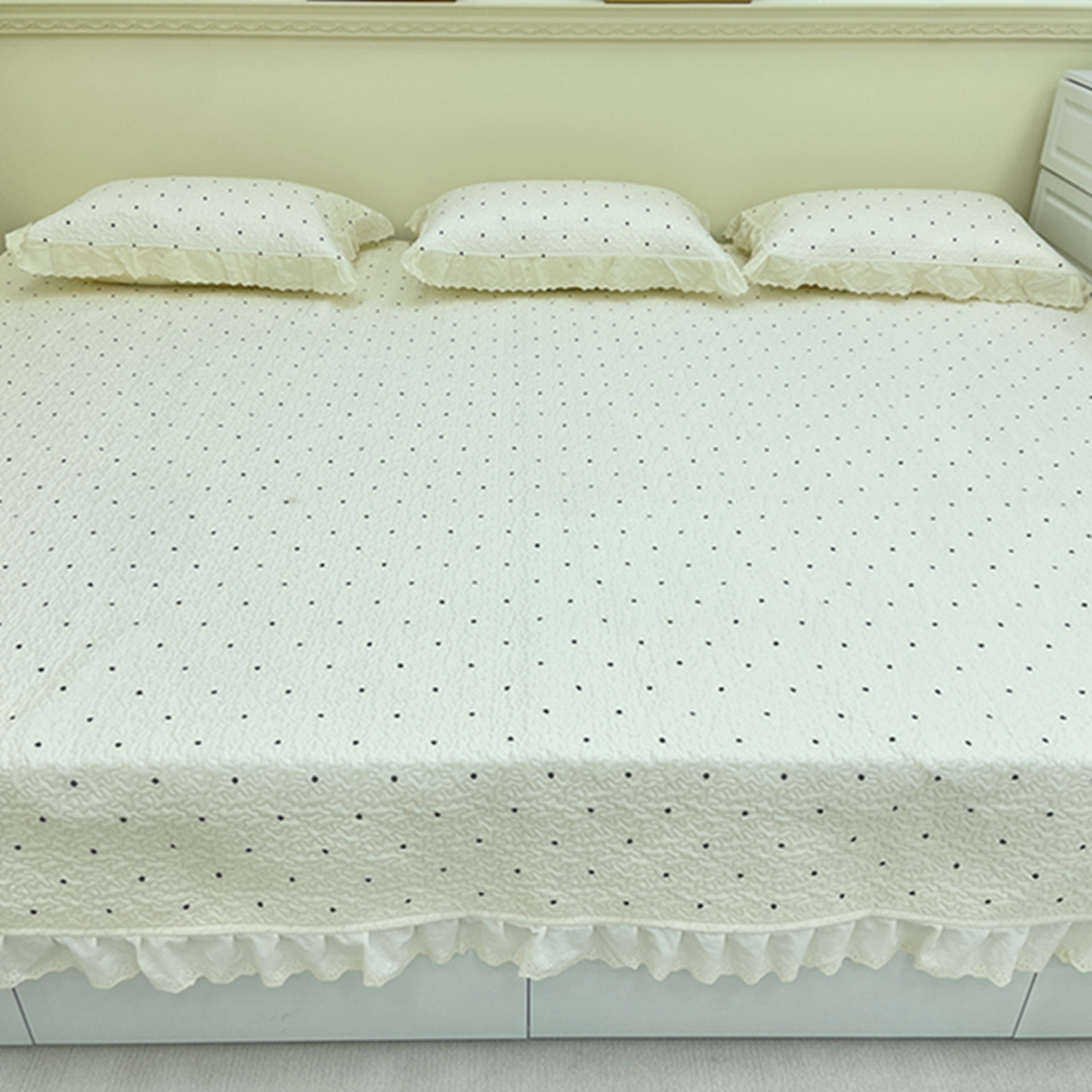 禧瑞谷 2026法式纯棉绗缝全棉榻榻米床盖防滑加厚纯棉床单夹棉三件套床盖纯棉东北农大炕盖 奶茶波点