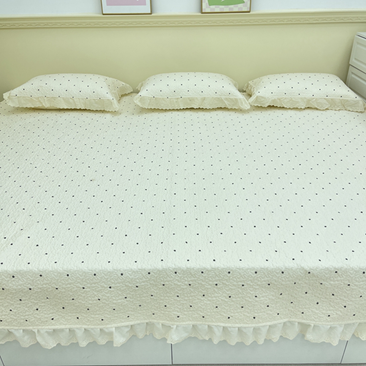 91家纺网 家纺一手货源 找家纺 禧瑞谷 2026法式纯棉绗缝全棉榻榻米床盖防滑加厚纯棉床单夹棉三件套床盖纯棉东北农大炕盖 奶茶波点