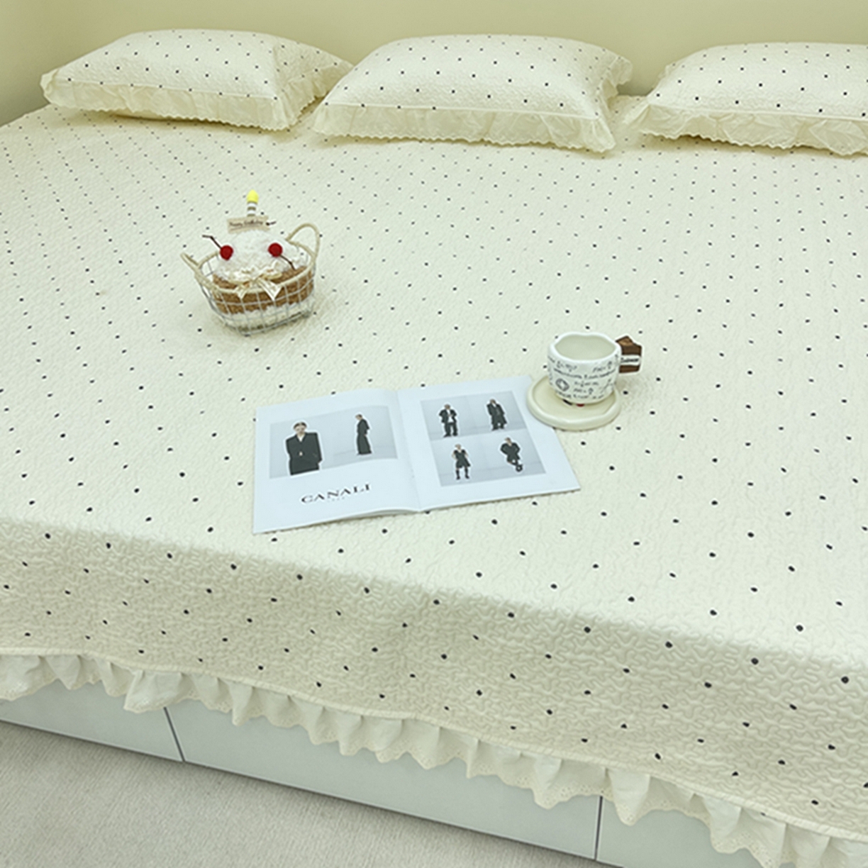 91家纺网 家纺一手货源 找家纺 禧瑞谷 2026法式纯棉绗缝全棉榻榻米床盖防滑加厚纯棉床单夹棉三件套床盖纯棉东北农大炕盖 奶茶波点