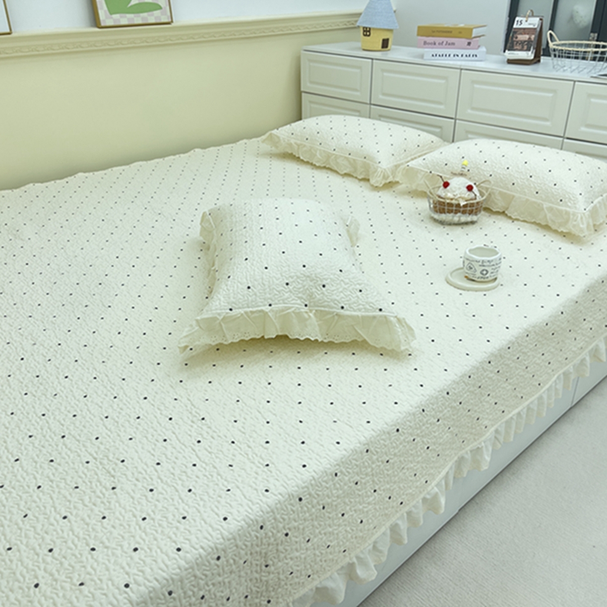 91家纺网 家纺一手货源 找家纺 禧瑞谷 2026法式纯棉绗缝全棉榻榻米床盖防滑加厚纯棉床单夹棉三件套床盖纯棉东北农大炕盖 奶茶波点