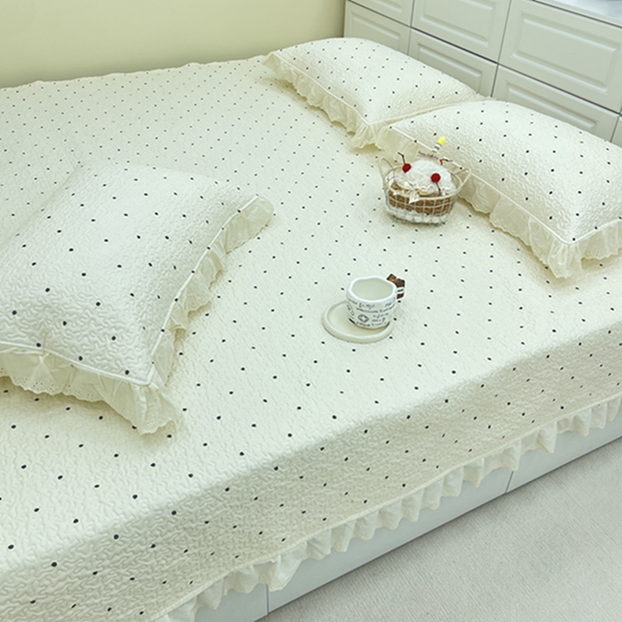 91家纺网 家纺一手货源 找家纺 禧瑞谷 2026法式纯棉绗缝全棉榻榻米床盖防滑加厚纯棉床单夹棉三件套床盖纯棉东北农大炕盖 奶茶波点