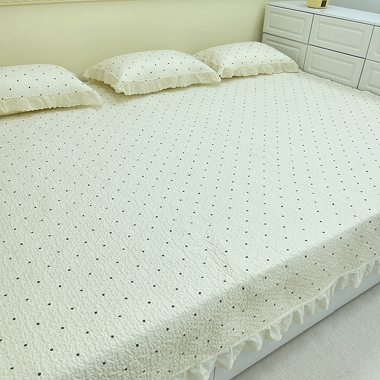 91家纺网 家纺一手货源 找家纺 禧瑞谷 2026法式纯棉绗缝全棉榻榻米床盖防滑加厚纯棉床单夹棉三件套床盖纯棉东北农大炕盖 奶茶波点