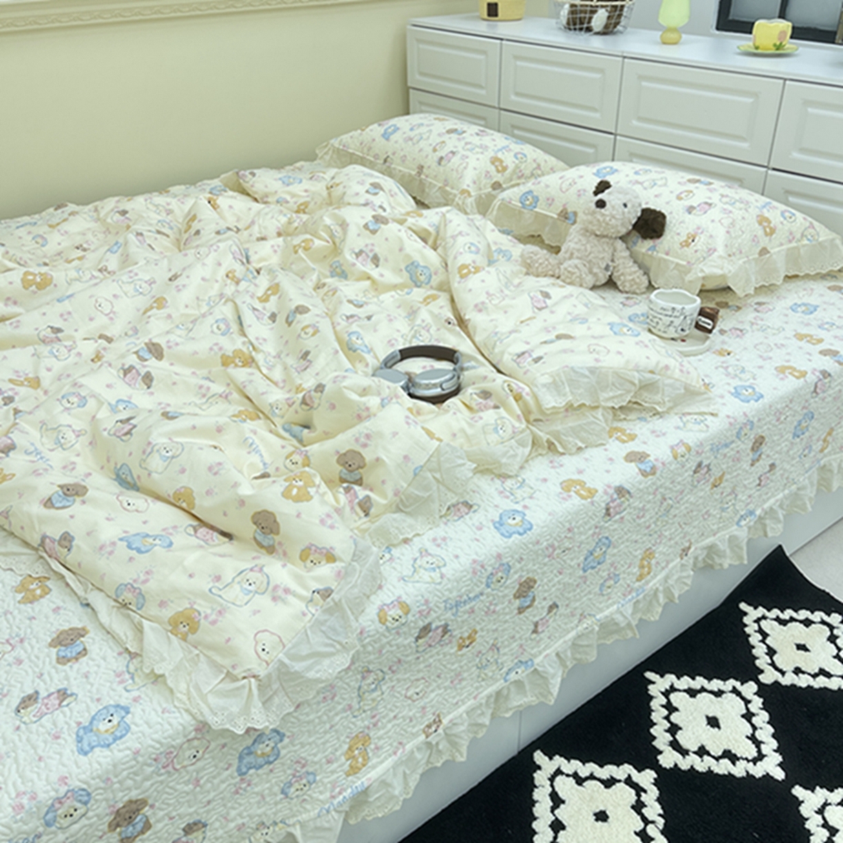 91家纺网 家纺一手货源 找家纺 禧瑞谷 2026法式纯棉绗缝全棉榻榻米床盖防滑加厚纯棉床单夹棉三件套床盖纯棉东北农大炕盖 奶油小狗