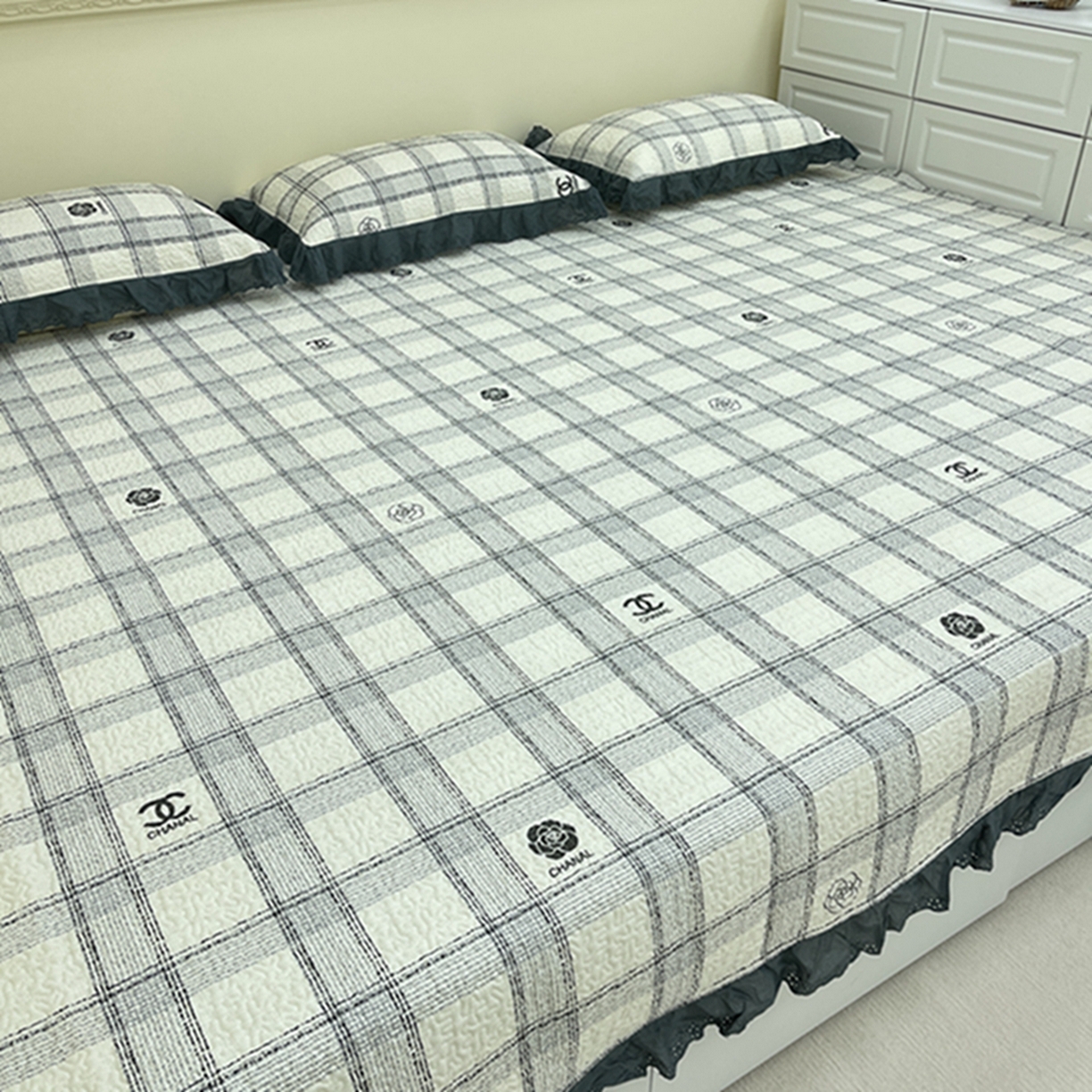 91家纺网 家纺一手货源 找家纺 禧瑞谷 2026法式纯棉绗缝全棉榻榻米床盖防滑加厚纯棉床单夹棉三件套床盖纯棉东北农大炕盖 香香格子