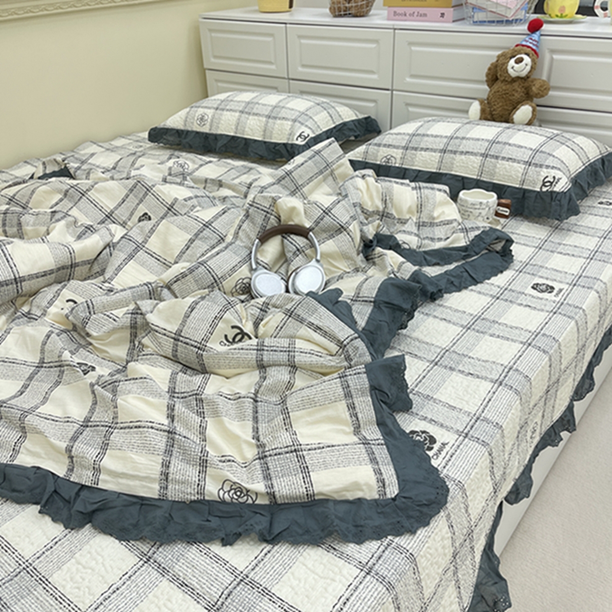 91家纺网 家纺一手货源 找家纺 禧瑞谷 2026法式纯棉绗缝全棉榻榻米床盖防滑加厚纯棉床单夹棉三件套床盖纯棉东北农大炕盖 香香格子