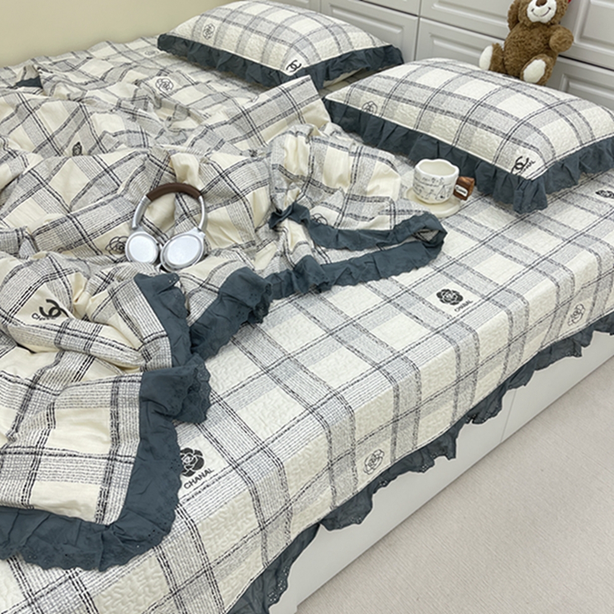 91家纺网 家纺一手货源 找家纺 禧瑞谷 2026法式纯棉绗缝全棉榻榻米床盖防滑加厚纯棉床单夹棉三件套床盖纯棉东北农大炕盖 香香格子