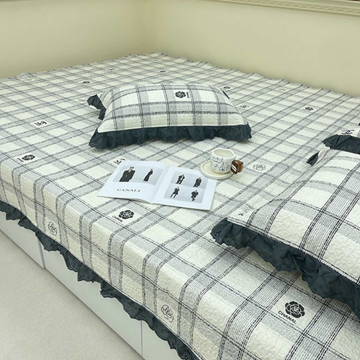 91家纺网 家纺一手货源 找家纺 禧瑞谷 2026法式纯棉绗缝全棉榻榻米床盖防滑加厚纯棉床单夹棉三件套床盖纯棉东北农大炕盖 香香格子