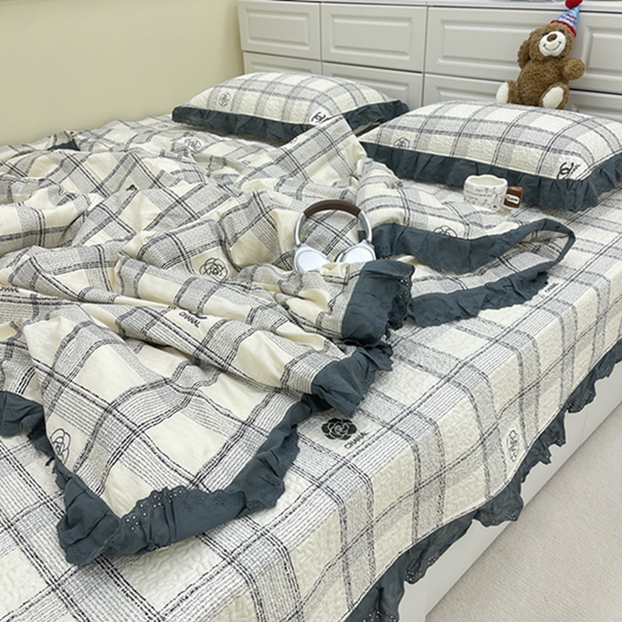 91家纺网 家纺一手货源 找家纺 禧瑞谷 2026法式纯棉绗缝全棉榻榻米床盖防滑加厚纯棉床单夹棉三件套床盖纯棉东北农大炕盖 香香格子