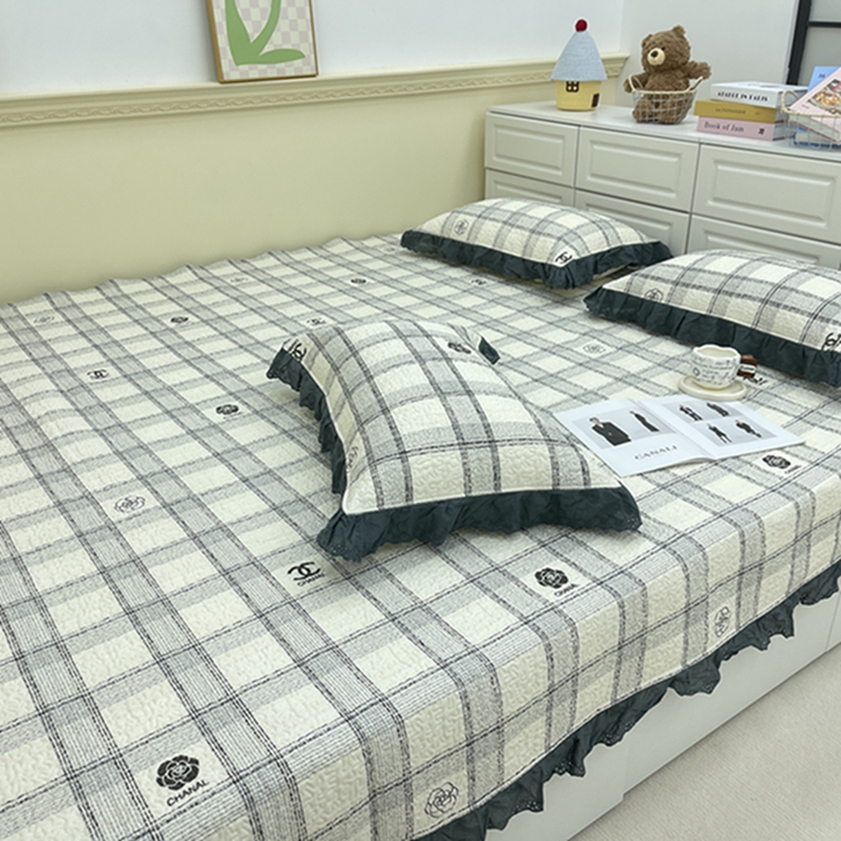 91家纺网 家纺一手货源 找家纺 禧瑞谷 2026法式纯棉绗缝全棉榻榻米床盖防滑加厚纯棉床单夹棉三件套床盖纯棉东北农大炕盖 香香格子