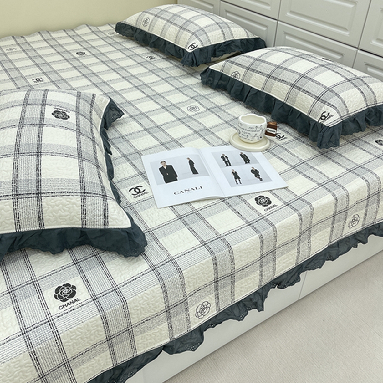 91家纺网 家纺一手货源 找家纺 禧瑞谷 2026法式纯棉绗缝全棉榻榻米床盖防滑加厚纯棉床单夹棉三件套床盖纯棉东北农大炕盖 香香格子