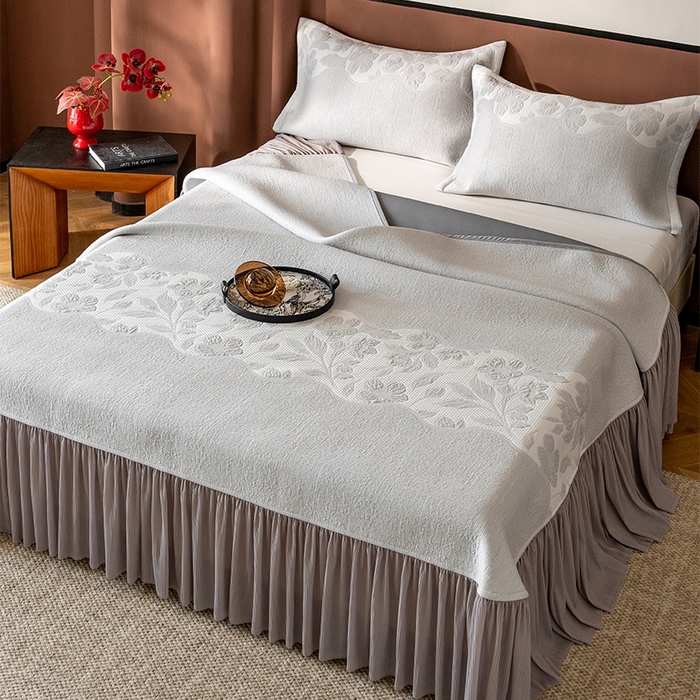 91家纺网 家纺一手货源 找家纺 红夫人 2026新款PE凉感豆豆提花凉席-忆江南 灰色