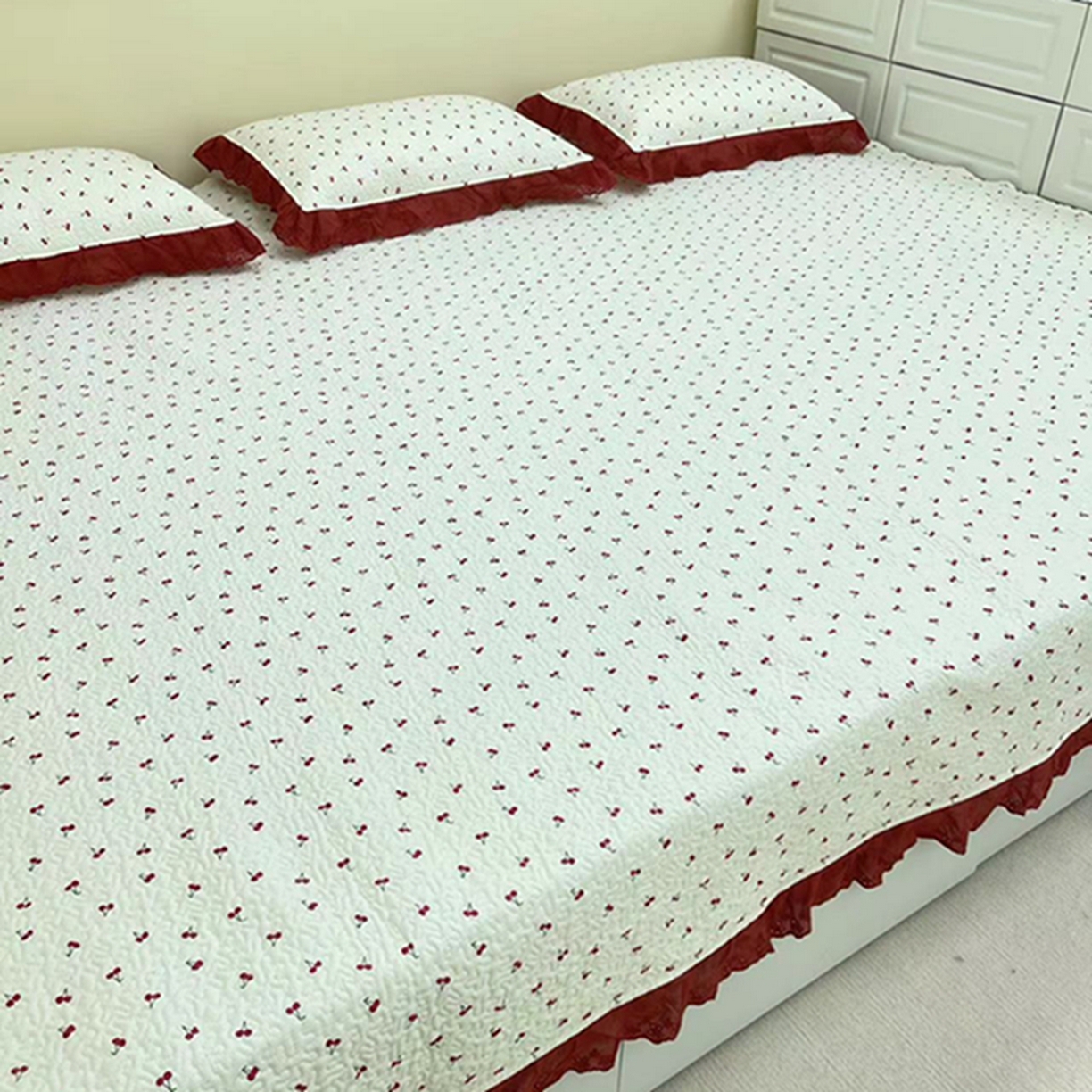 91家纺网 家纺一手货源 找家纺 禧瑞谷 2026法式纯棉绗缝全棉榻榻米床盖防滑加厚纯棉床单夹棉三件套床盖纯棉东北农大炕盖 小红果