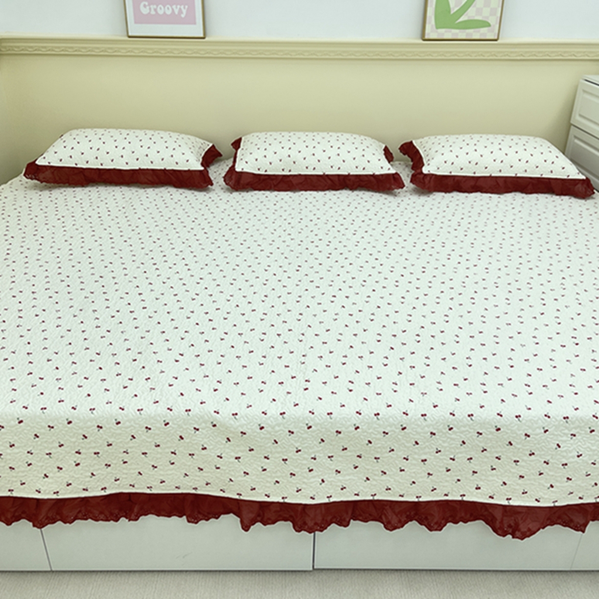 91家纺网 家纺一手货源 找家纺 禧瑞谷 2026法式纯棉绗缝全棉榻榻米床盖防滑加厚纯棉床单夹棉三件套床盖纯棉东北农大炕盖 小红果