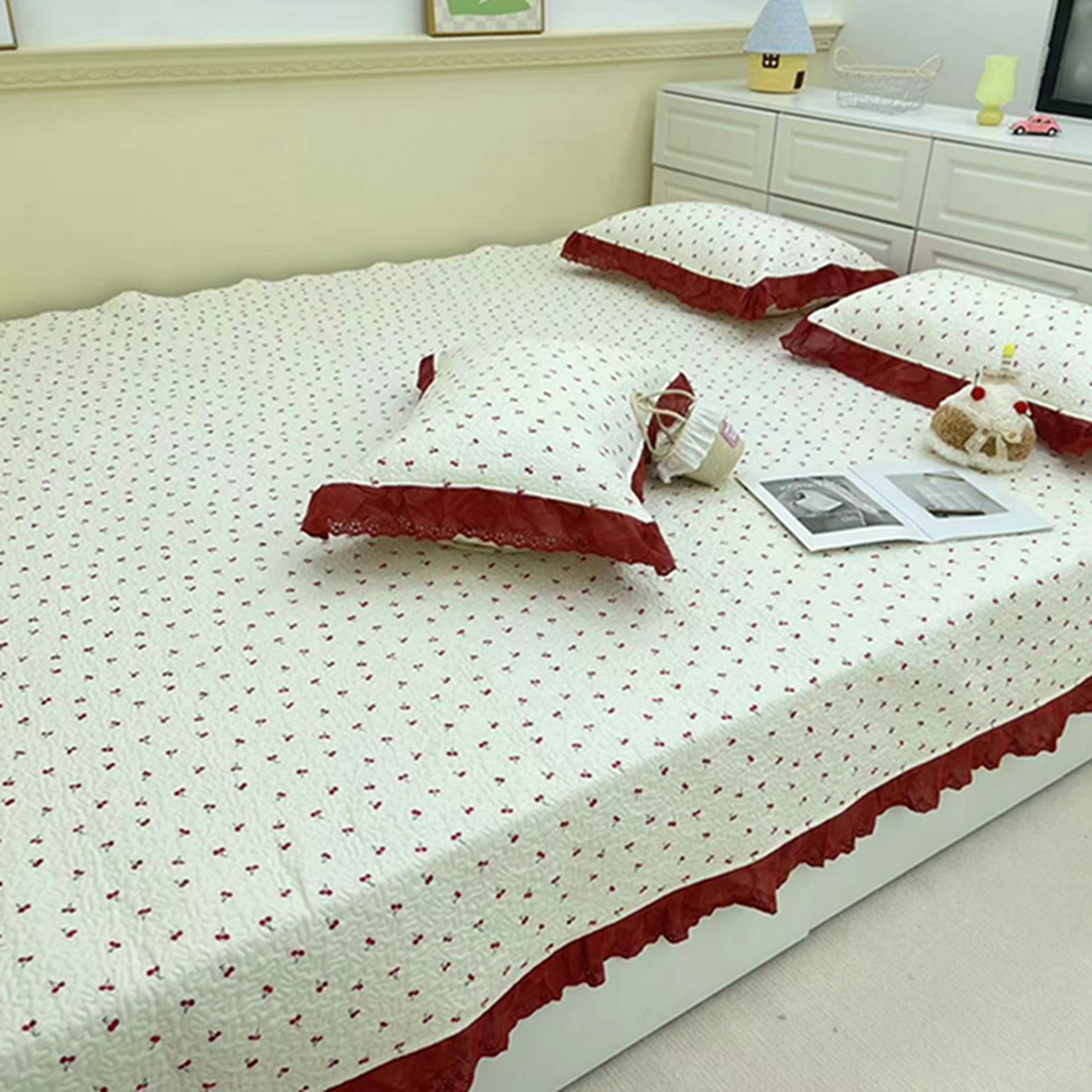 91家纺网 家纺一手货源 找家纺 禧瑞谷 2026法式纯棉绗缝全棉榻榻米床盖防滑加厚纯棉床单夹棉三件套床盖纯棉东北农大炕盖 小红果