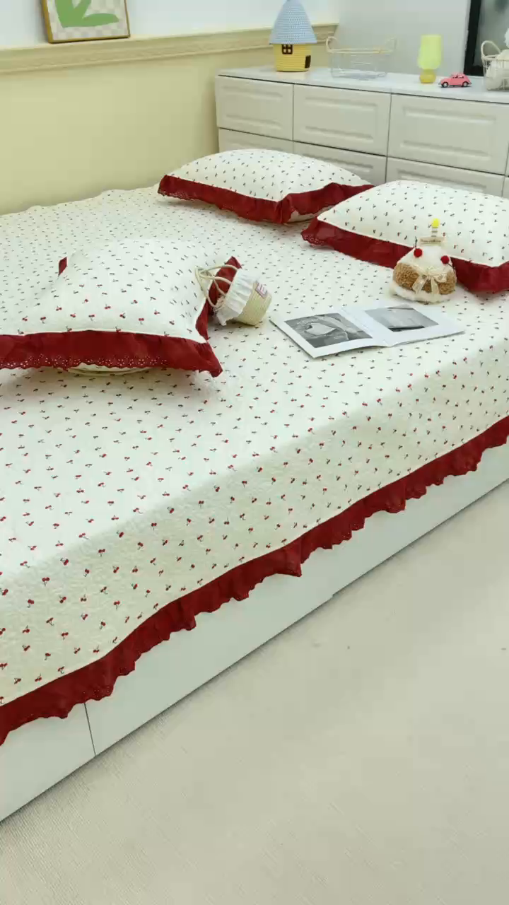 91家纺网 家纺一手货源 找家纺 禧瑞谷 2026法式纯棉绗缝全棉榻榻米床盖防滑加厚纯棉床单夹棉三件套床盖纯棉东北农大炕盖 小红果