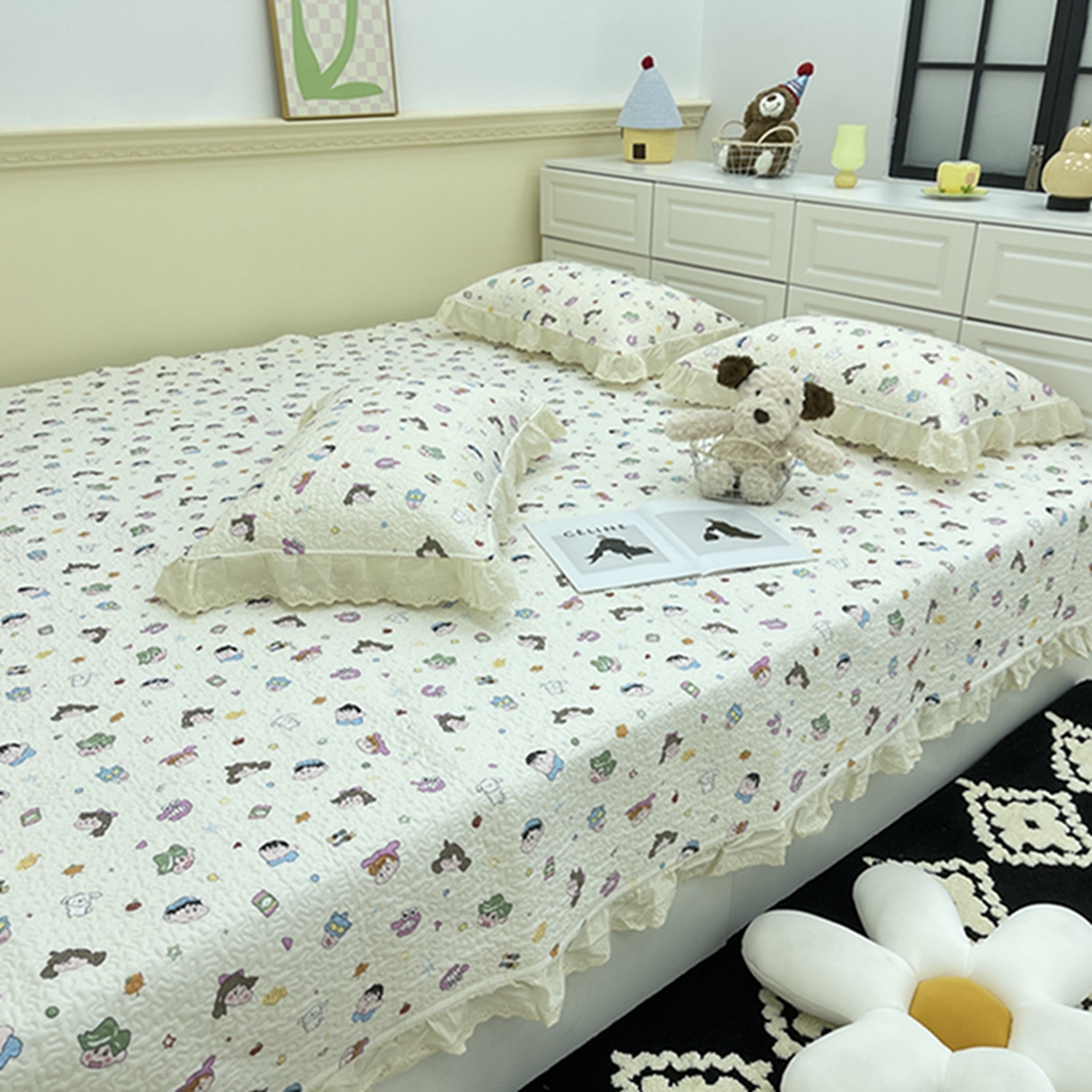 91家纺网 家纺一手货源 找家纺 禧瑞谷 2026法式纯棉绗缝全棉榻榻米床盖防滑加厚纯棉床单夹棉三件套床盖纯棉东北农大炕盖 小新一家