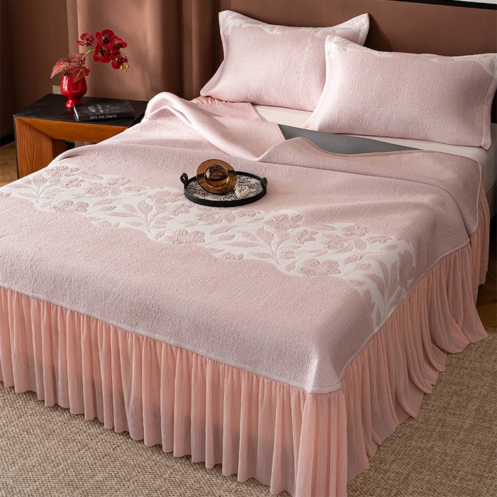 91家纺网 家纺一手货源 找家纺 红夫人 2026新款PE凉感豆豆提花凉席-忆江南 柔粉