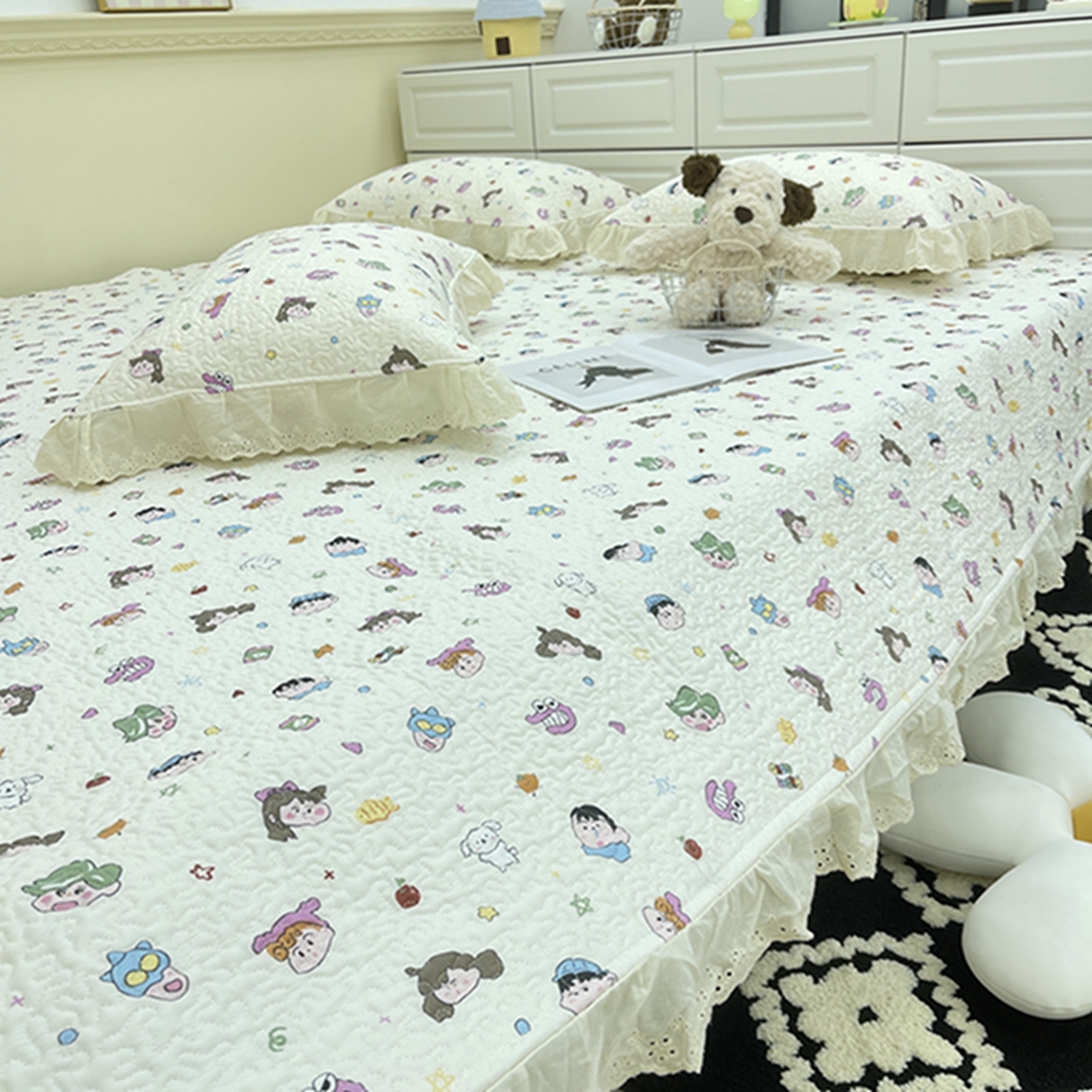 91家纺网 家纺一手货源 找家纺 禧瑞谷 2026法式纯棉绗缝全棉榻榻米床盖防滑加厚纯棉床单夹棉三件套床盖纯棉东北农大炕盖 小新一家