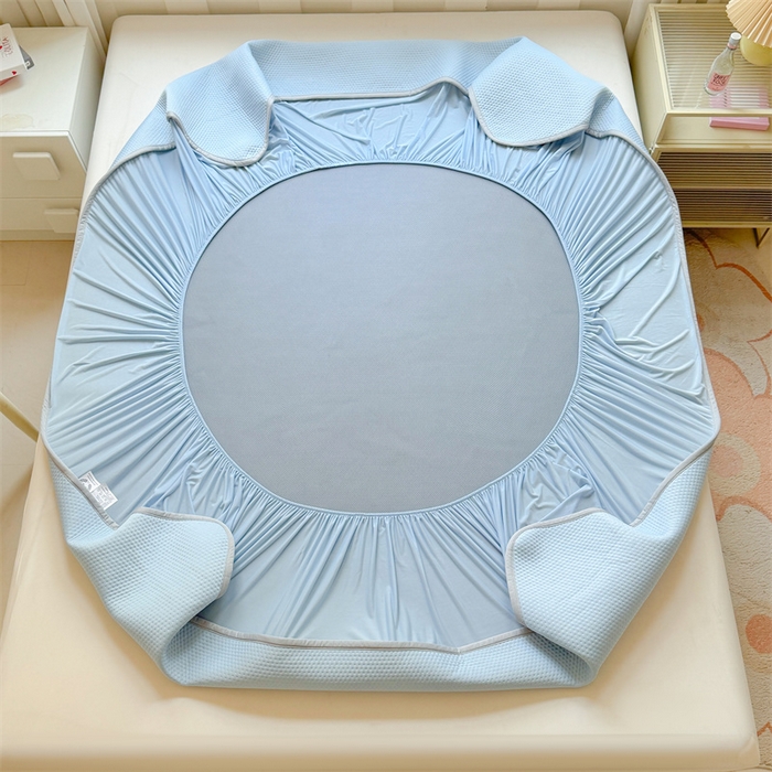 91家纺网 家纺一手货源 找家纺 雯豆家纺 2026春夏新款凉感丝豆豆床笠三件套加厚三明治床垫保护套 凉感丝豆豆床笠-柏林蓝