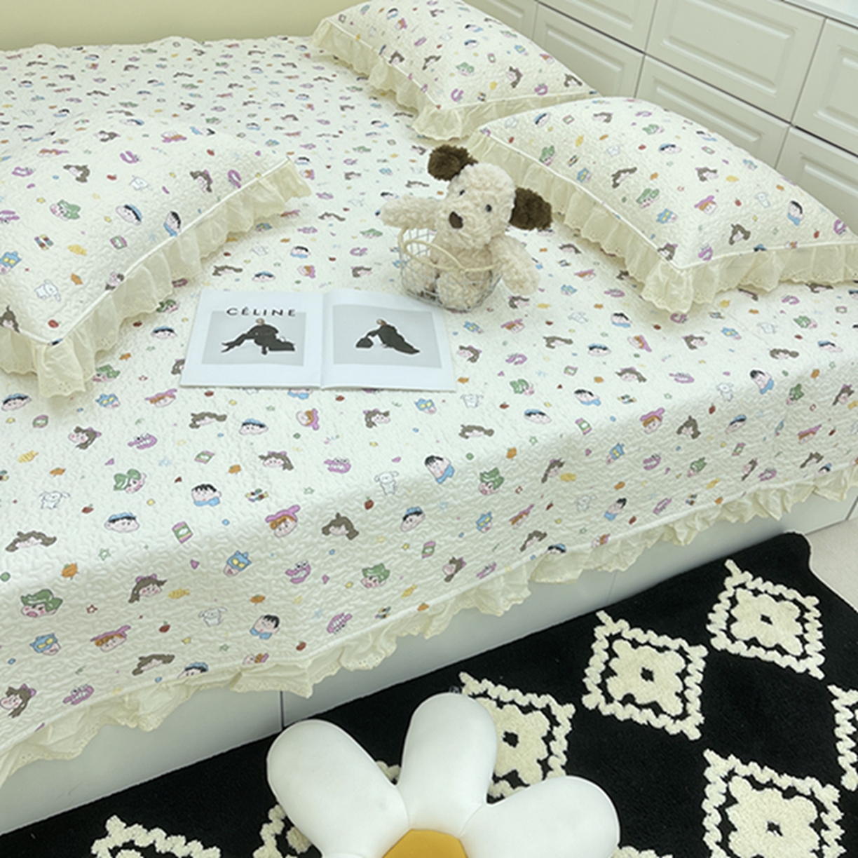 91家纺网 家纺一手货源 找家纺 禧瑞谷 2026法式纯棉绗缝全棉榻榻米床盖防滑加厚纯棉床单夹棉三件套床盖纯棉东北农大炕盖 小新一家