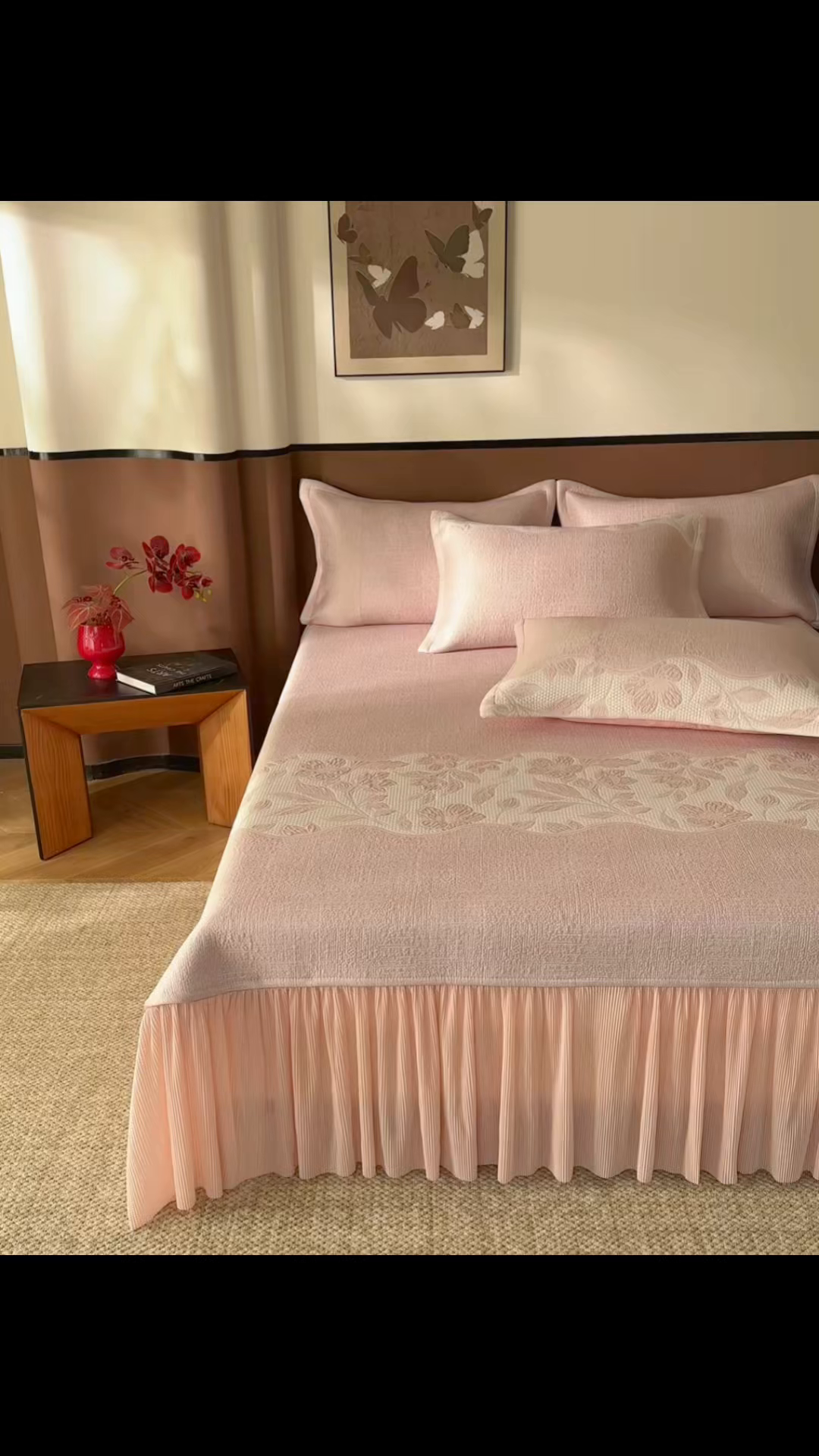 91家纺网 家纺一手货源 找家纺 红夫人 2026新款PE凉感豆豆提花凉席-忆江南 柔粉