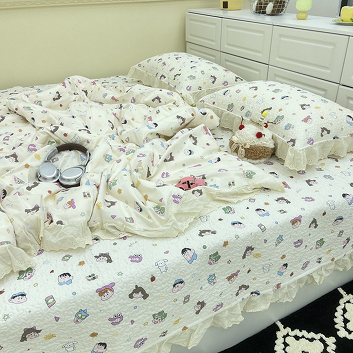 91家纺网 家纺一手货源 找家纺 禧瑞谷 2026法式纯棉绗缝全棉榻榻米床盖防滑加厚纯棉床单夹棉三件套床盖纯棉东北农大炕盖 小新一家