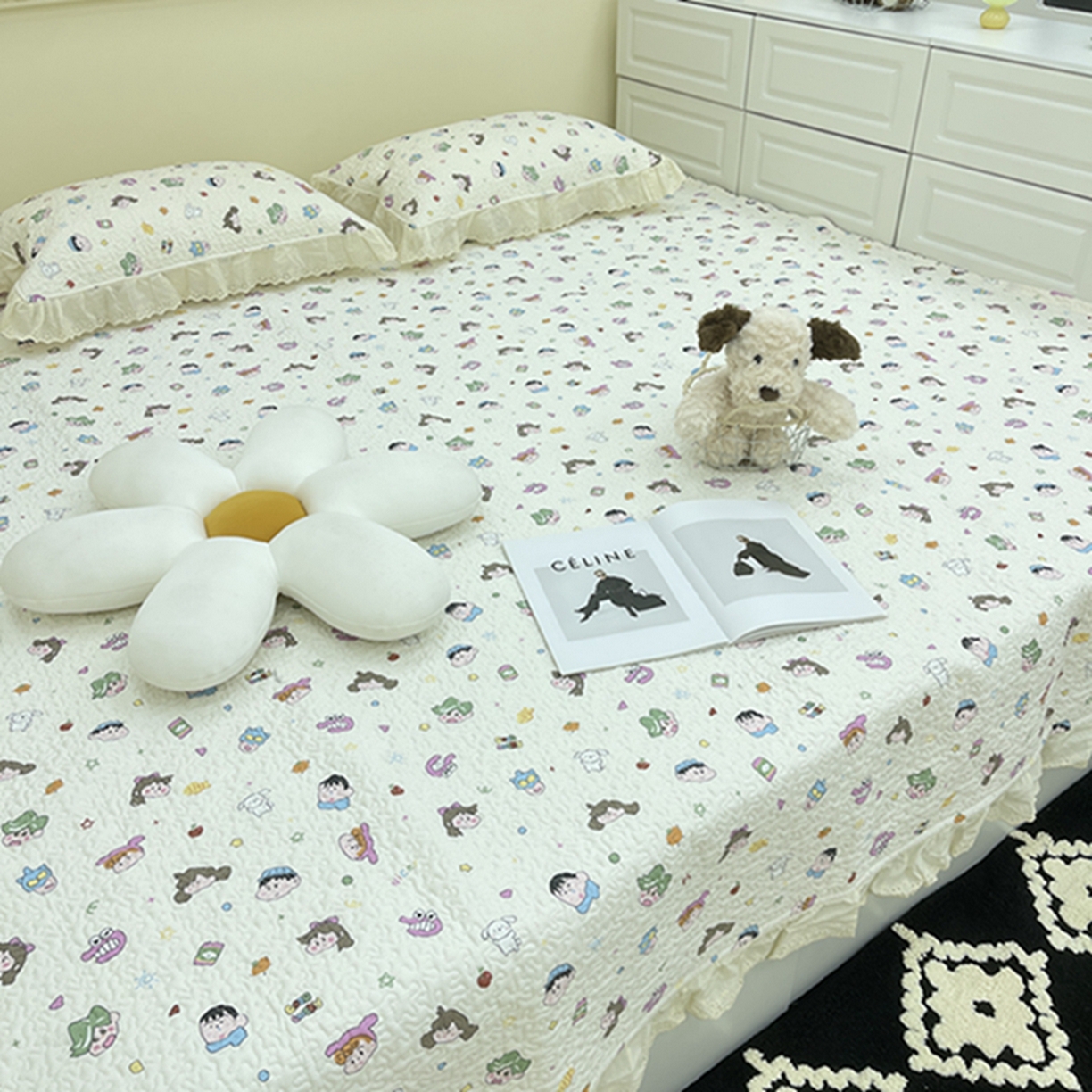 91家纺网 家纺一手货源 找家纺 禧瑞谷 2026法式纯棉绗缝全棉榻榻米床盖防滑加厚纯棉床单夹棉三件套床盖纯棉东北农大炕盖 小新一家