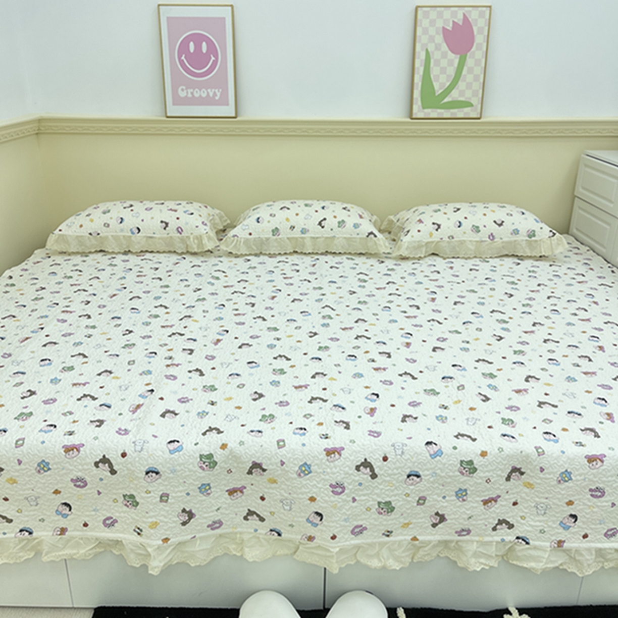 91家纺网 家纺一手货源 找家纺 禧瑞谷 2026法式纯棉绗缝全棉榻榻米床盖防滑加厚纯棉床单夹棉三件套床盖纯棉东北农大炕盖 小新一家