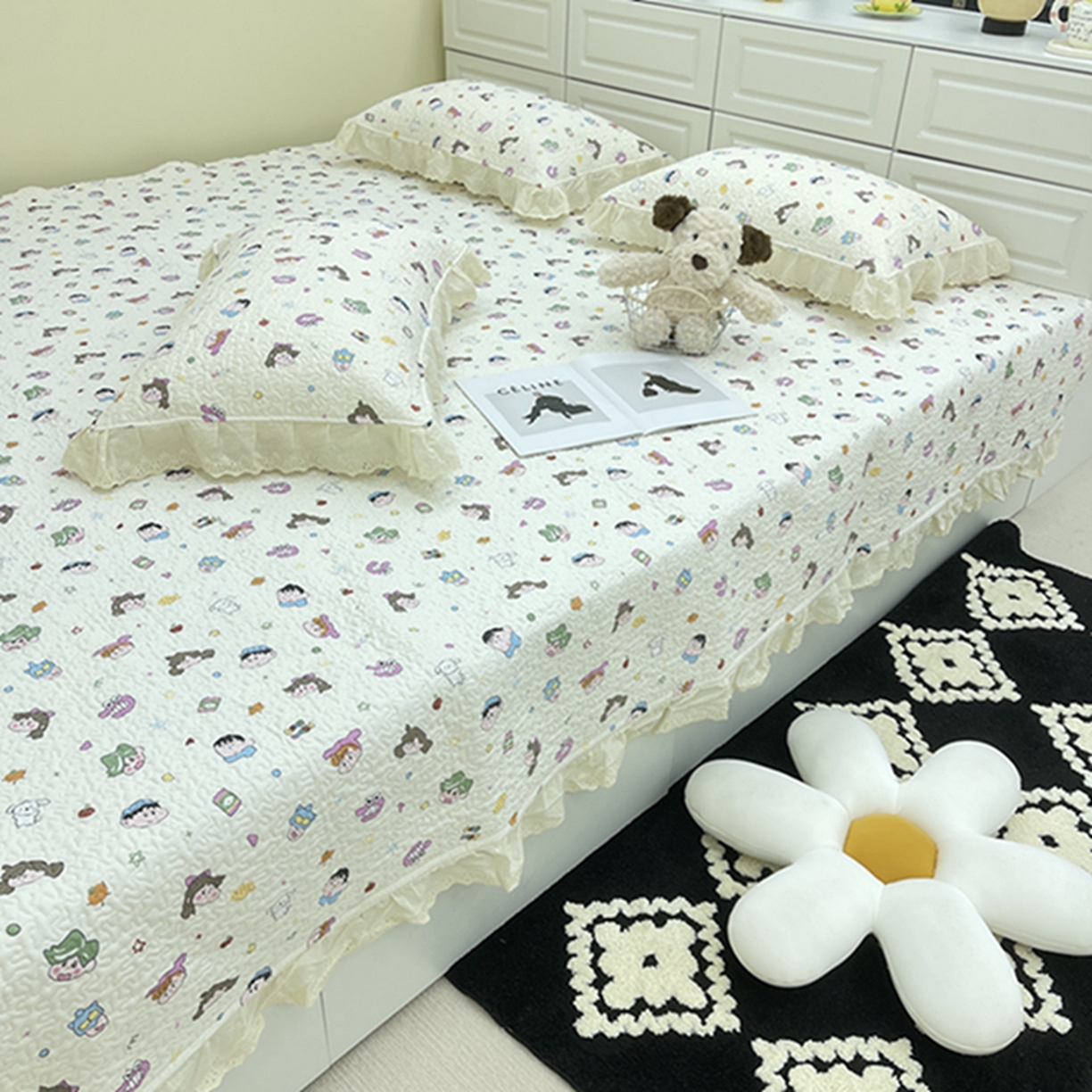 91家纺网 家纺一手货源 找家纺 禧瑞谷 2026法式纯棉绗缝全棉榻榻米床盖防滑加厚纯棉床单夹棉三件套床盖纯棉东北农大炕盖 小新一家