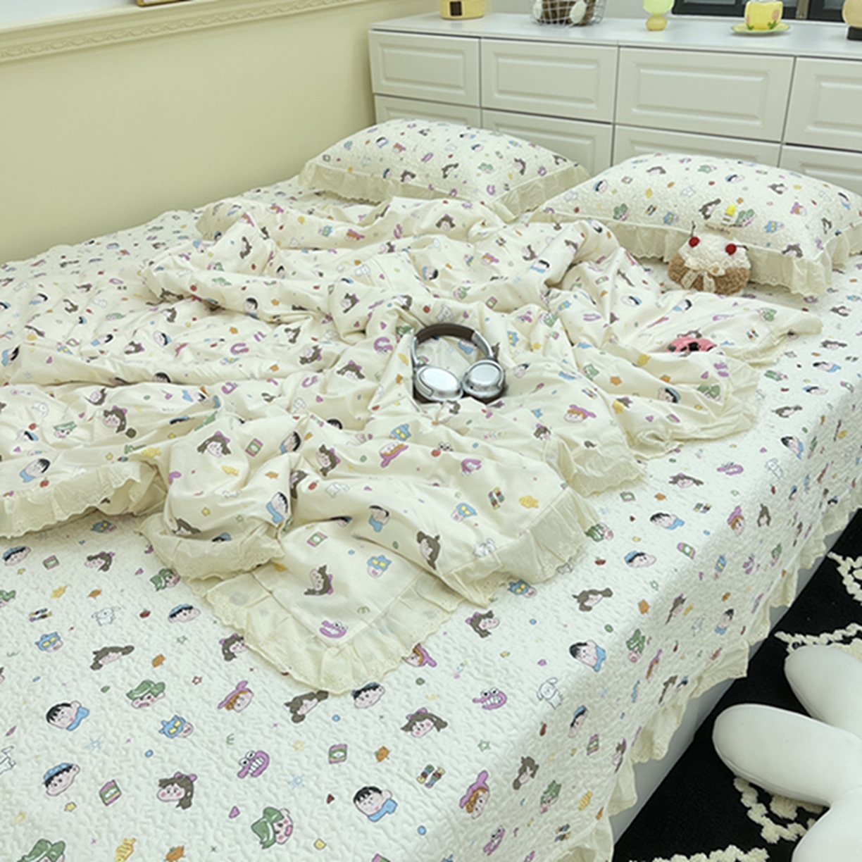 91家纺网 家纺一手货源 找家纺 禧瑞谷 2026法式纯棉绗缝全棉榻榻米床盖防滑加厚纯棉床单夹棉三件套床盖纯棉东北农大炕盖 小新一家