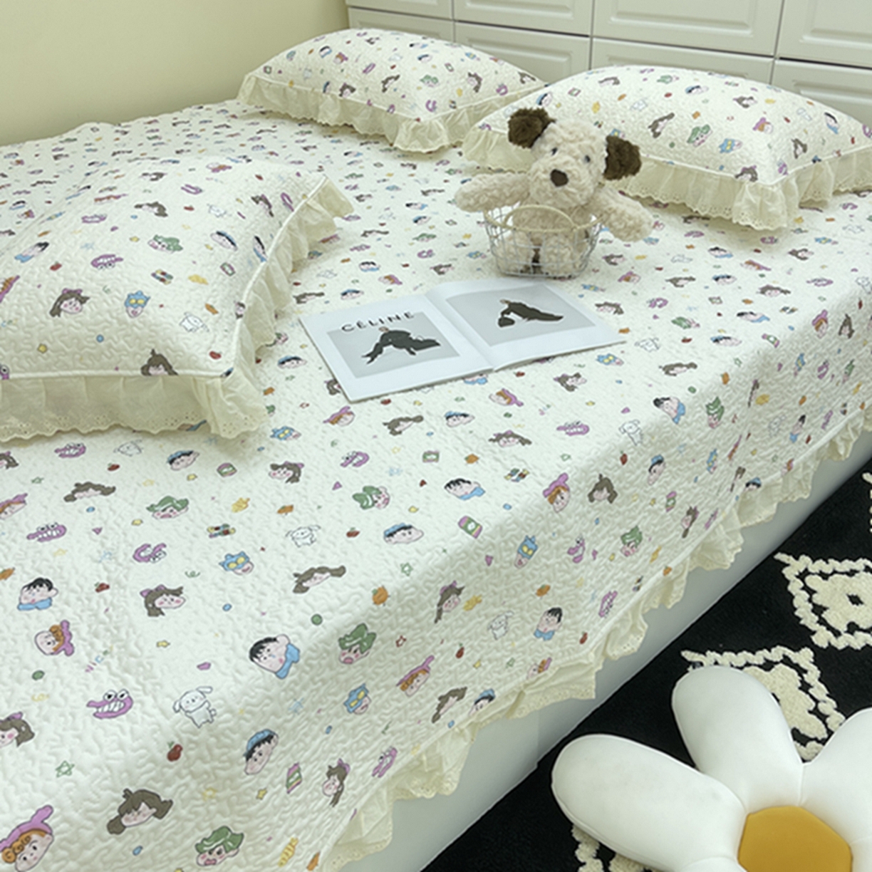 91家纺网 家纺一手货源 找家纺 禧瑞谷 2026法式纯棉绗缝全棉榻榻米床盖防滑加厚纯棉床单夹棉三件套床盖纯棉东北农大炕盖 小新一家