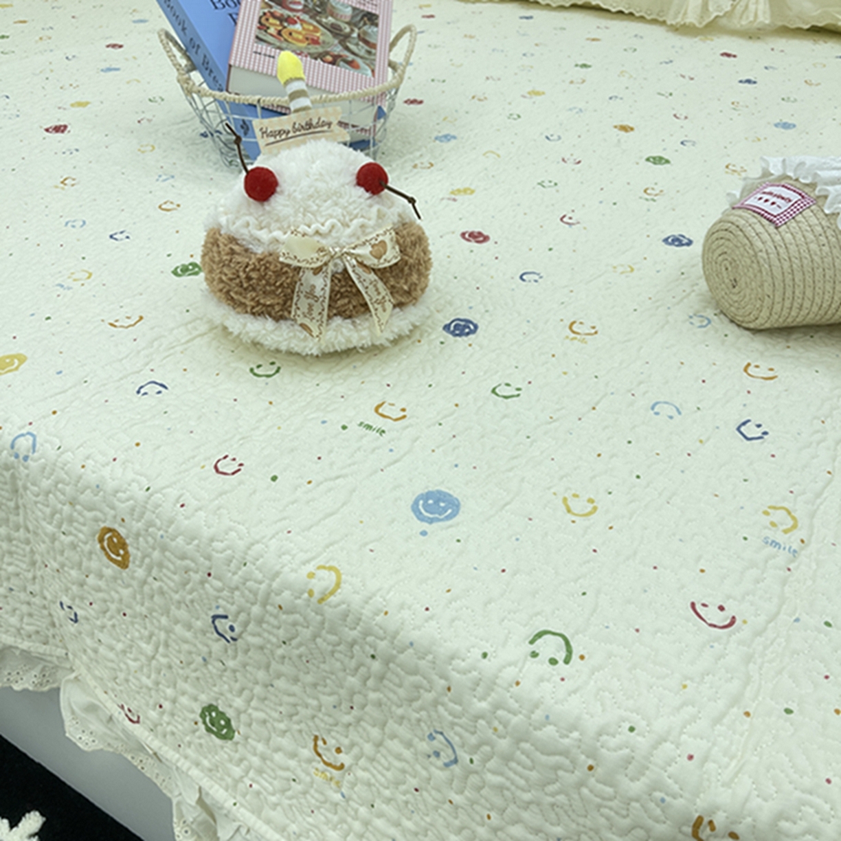 91家纺网 家纺一手货源 找家纺 禧瑞谷 2026法式纯棉绗缝全棉榻榻米床盖防滑加厚纯棉床单夹棉三件套床盖纯棉东北农大炕盖 笑脸