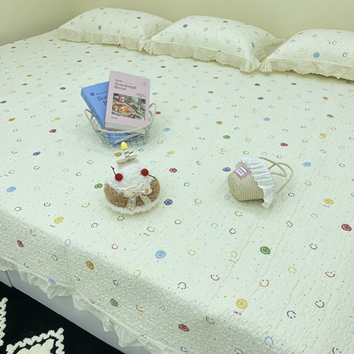 91家纺网 家纺一手货源 找家纺 禧瑞谷 2026法式纯棉绗缝全棉榻榻米床盖防滑加厚纯棉床单夹棉三件套床盖纯棉东北农大炕盖 笑脸