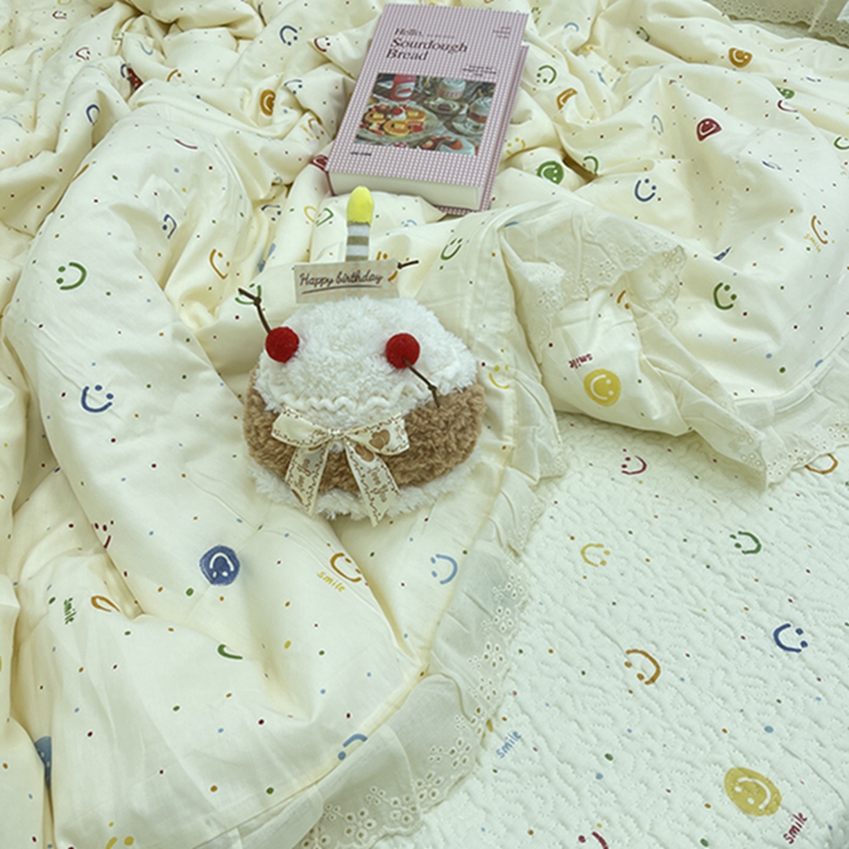 91家纺网 家纺一手货源 找家纺 禧瑞谷 2026法式纯棉绗缝全棉榻榻米床盖防滑加厚纯棉床单夹棉三件套床盖纯棉东北农大炕盖 笑脸