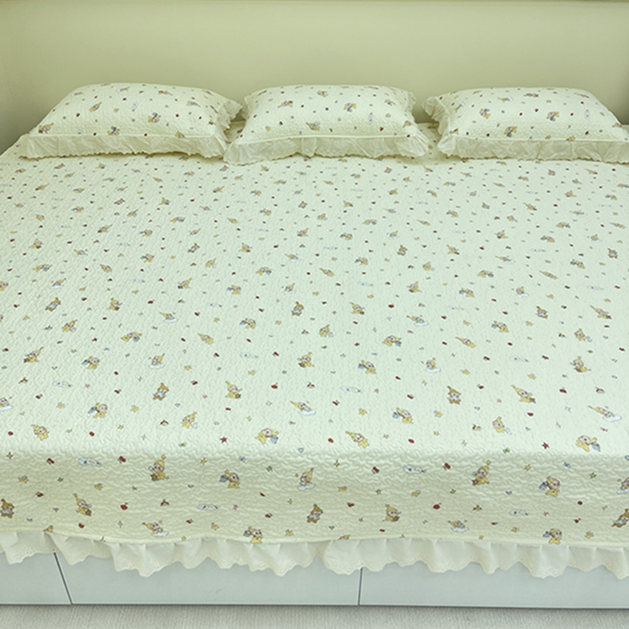 禧瑞谷 2026法式纯棉绗缝全棉榻榻米床盖防滑加厚纯棉床单夹棉三件套床盖纯棉东北农大炕盖 星星人