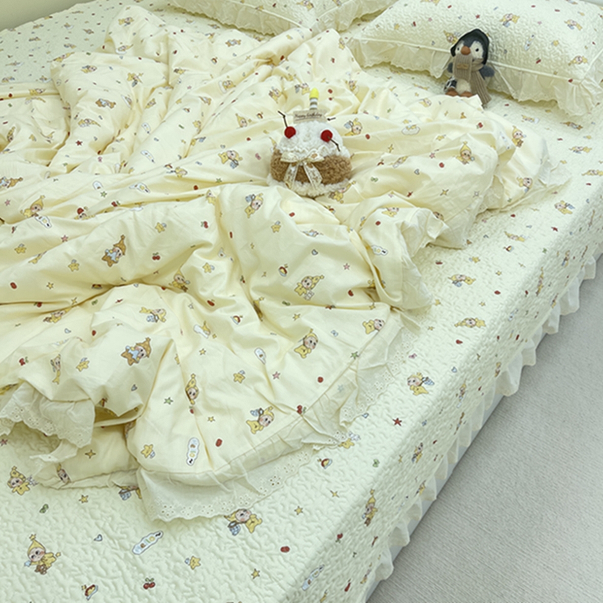 91家纺网 家纺一手货源 找家纺 禧瑞谷 2026法式纯棉绗缝全棉榻榻米床盖防滑加厚纯棉床单夹棉三件套床盖纯棉东北农大炕盖 星星人