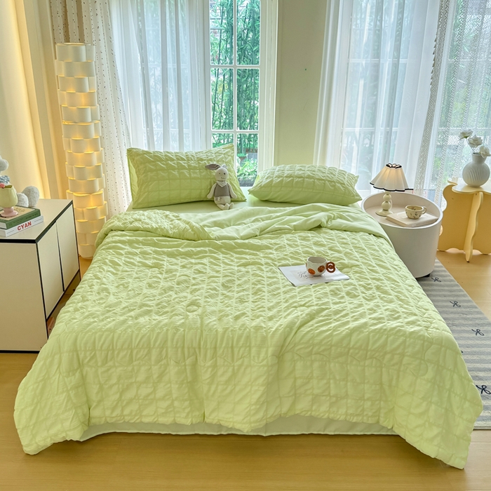 91家纺网 家纺一手货源 找家纺 卡斯诺家纺馆 2026新款亲肤泡泡纱夏被四件套 苹果绿