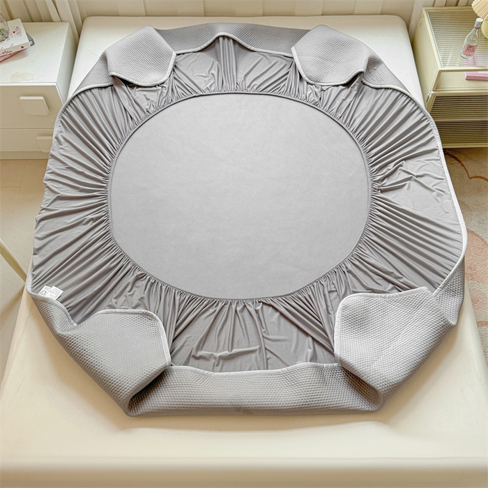 91家纺网 家纺一手货源 找家纺 雯豆家纺 2026春夏新款凉感丝豆豆床笠三件套加厚三明治床垫保护套 凉感丝豆豆床笠-冰川灰