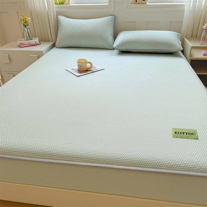 91家纺网 家纺一手货源 找家纺 雯豆家纺 2026春夏新款凉感丝豆豆床笠三件套加厚三明治床垫保护套 凉感丝豆豆床笠-海港蓝