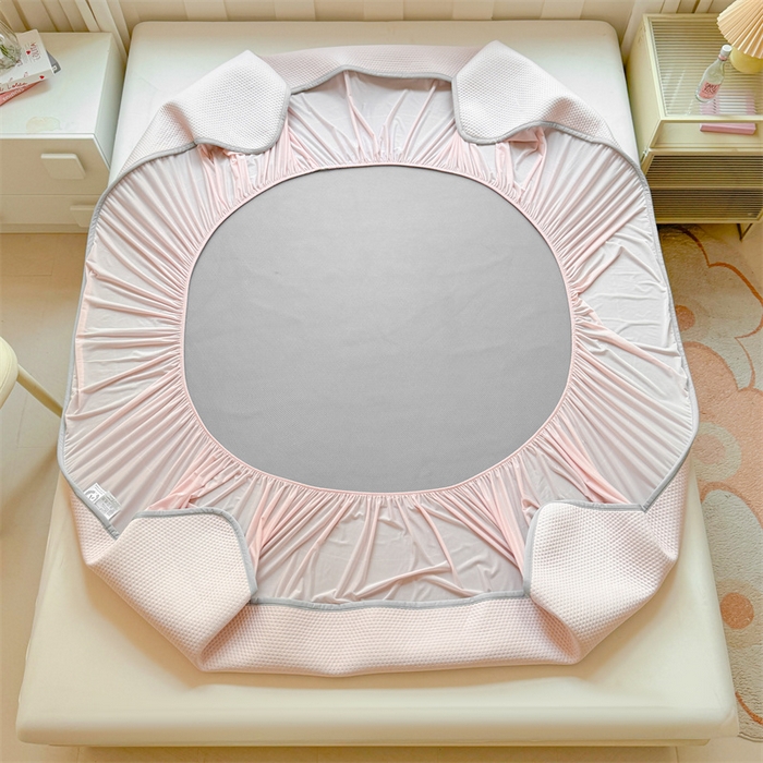 91家纺网 家纺一手货源 找家纺 雯豆家纺 2026春夏新款凉感丝豆豆床笠三件套加厚三明治床垫保护套 凉感丝豆豆床笠-胭脂粉