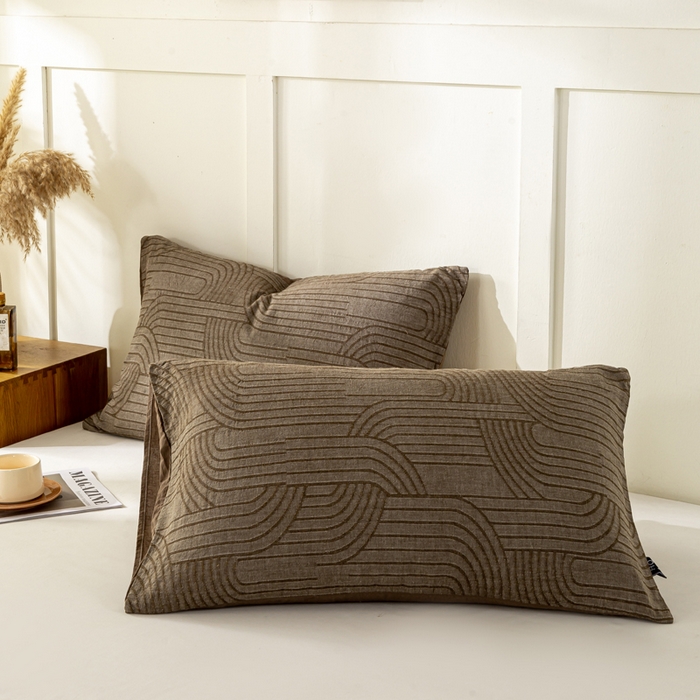 91家纺网 家纺一手货源 找家纺 恋人优选 2026新款全棉提花枕套 浮光咖