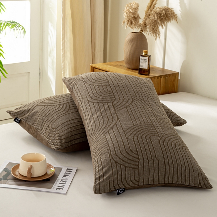 91家纺网 家纺一手货源 找家纺 恋人优选 2026新款全棉提花枕套 浮光咖